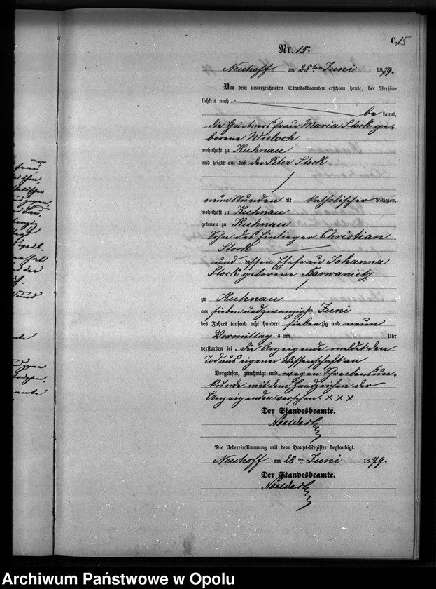 Obraz 18 z jednostki "Sterbe-Neben-Register Standesamts Kuhnau pro 1879"