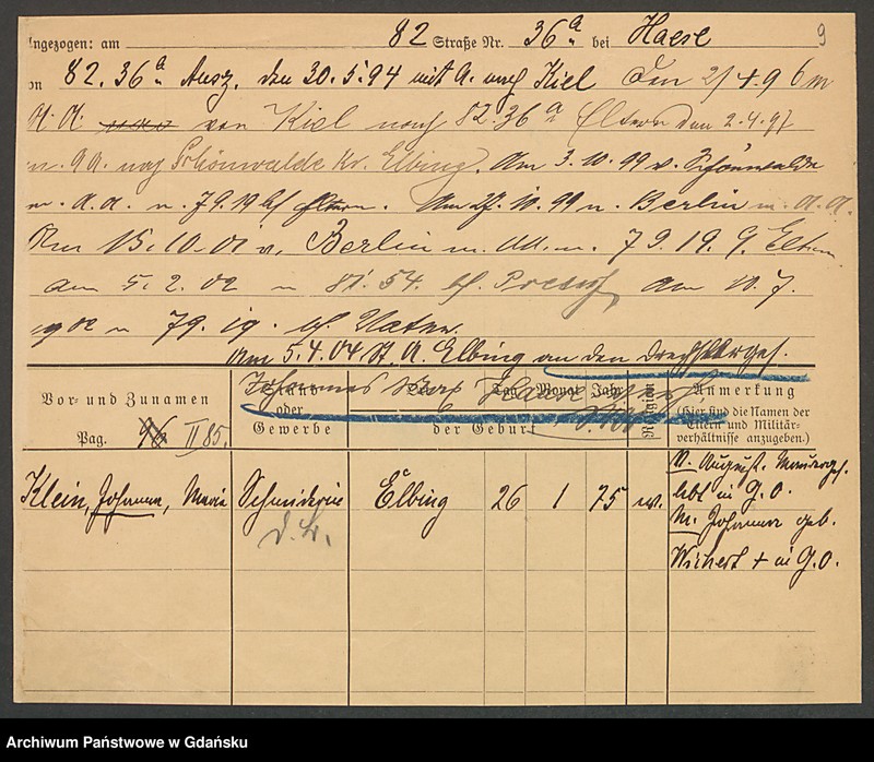 image.from.unit.number "Karty meldunkowe: Klein Johanna - Klein Marie"