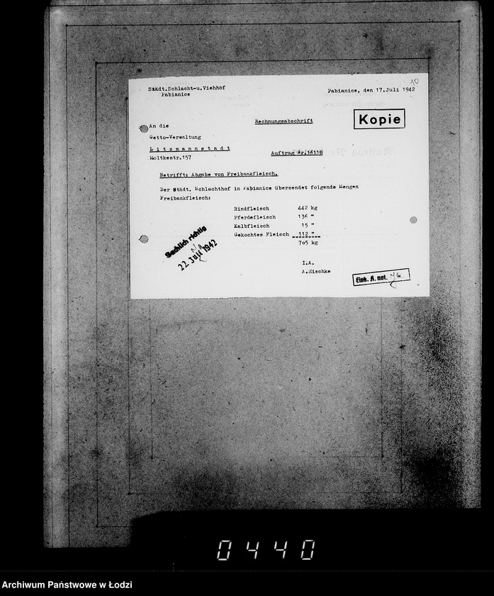 Obraz 13 z jednostki "Aufträge, [Lieferscheinen und Rechnungen] 16051-16121 [Zamówienia, rachunki, dowody dostaw, zapotrzebowania na żywność dla Getta]"