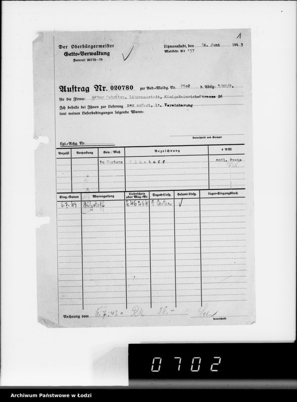Obraz 5 z jednostki "Lebensmitteleinkauf, Aufträge, [Lieferscheinen und Rechnungen] 20721-20780"