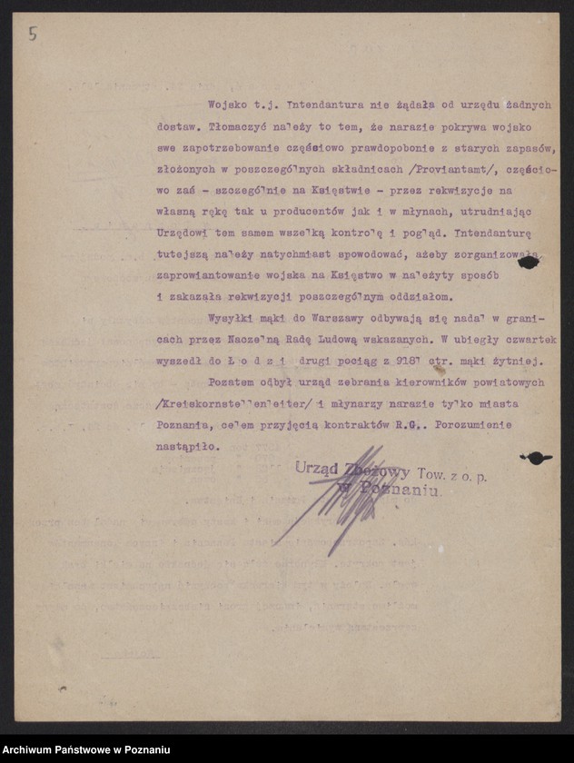 Obraz 7 z jednostki "[Sprawozdania Urzędu Zbożowego w Poznaniu dla Departamentu Aprowizacji byłej Dzielnicy Pruskiej]"