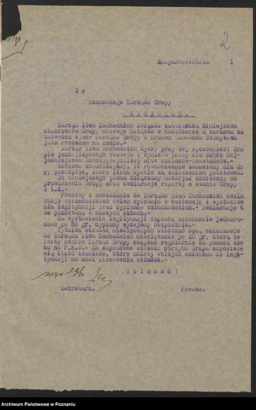 Obraz 4 z jednostki "Kaszczor, powiat Wolsztyn - akta koła."