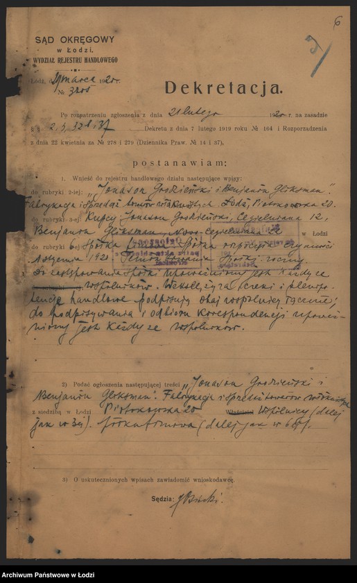 Obraz 8 z jednostki "Jonason Grodzieński i Benjamin Gliksman – fabrykacja i sprzedaż towarów włóknistych"