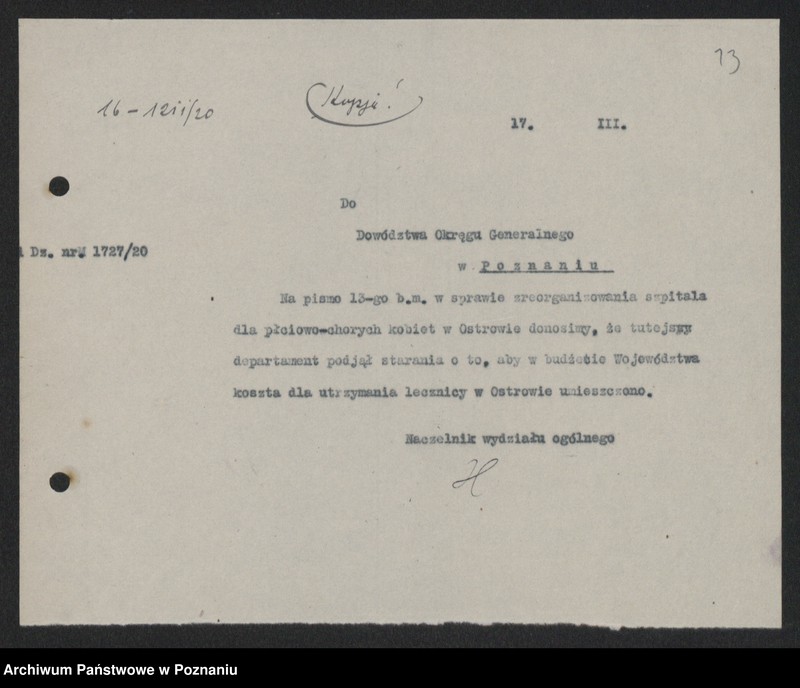 Obraz 15 z jednostki "Ministerstwo byłej Dzielnicy Pruskiej - Departament Zdrowia Publicznego. Akta w sprawie: Lecznic dla chorych wenerycznie kobiet [korespondencja]"