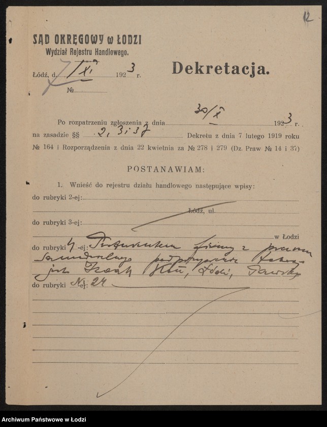 Obraz 14 z jednostki "Samuel Kon- sprzedaż towarów manufakturowych, galanterii i gotowej garderoby"