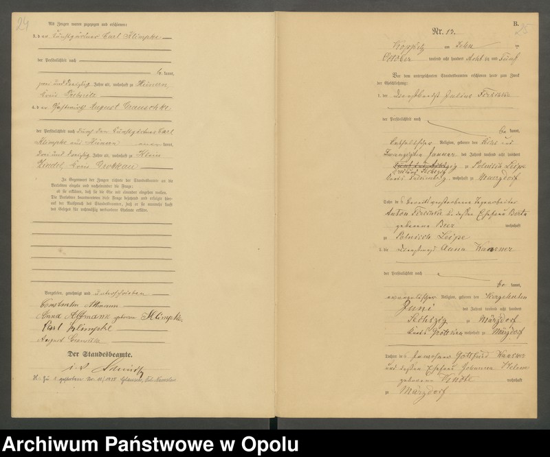 Obraz 15 z jednostki "Heiraths-Haupt-Register Standesamts Koppitz pro 1885"