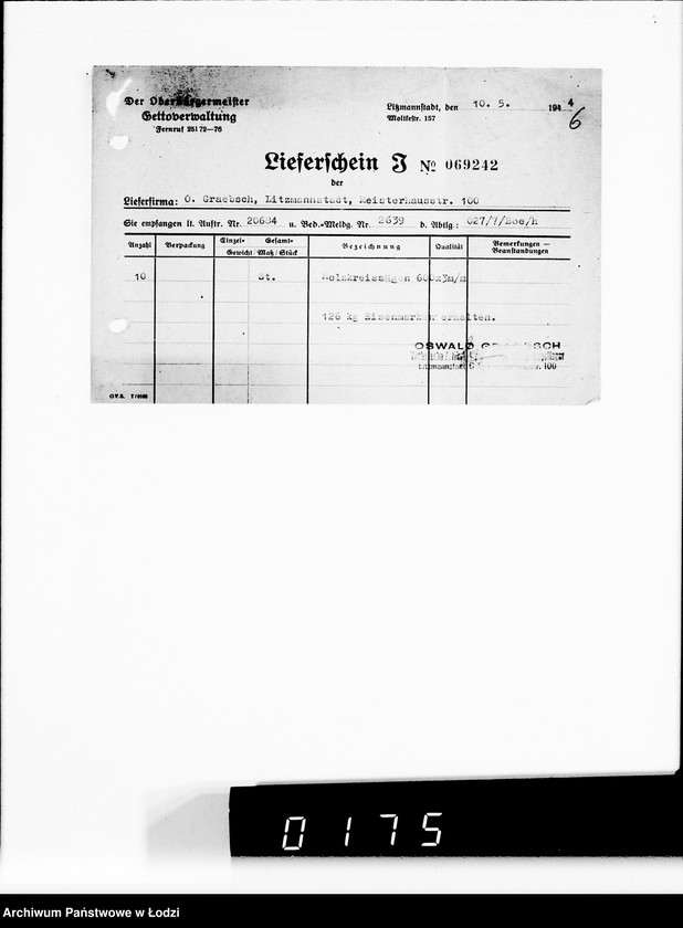 Obraz 10 z jednostki "[Przydział materiałów żelaznych dla Getta]"