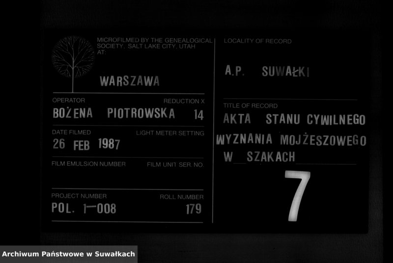 image.from.unit.number "Księga do zapisywania aktów zmarłych parafii żydowskiej Szaki."