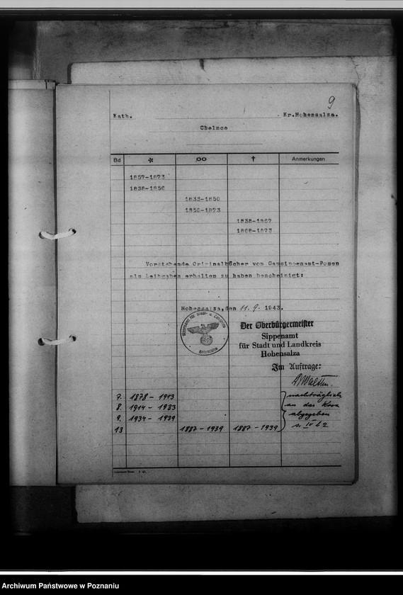 Obraz 13 z jednostki "Bücherverzeichnis, Kreissippenamt Hohensalza [Inowrocław]"