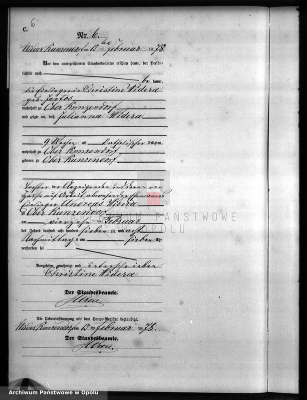 Obraz 10 z jednostki "Sterbe-Neben-Register Standesamts Kunzendorf pro 1878"