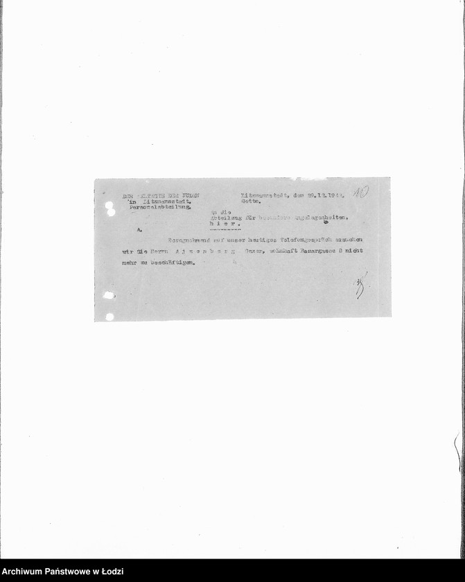 Obraz 13 z jednostki "[Korespondencja z wydziałami: Odzieży, Spraw Specjalnych, Centralnym Biurem Resortów Pracy, Ubezpieczeń, Próśb i Zażaleń oraz innymi w sprawach personalnych, zatrudnienia i płac] "