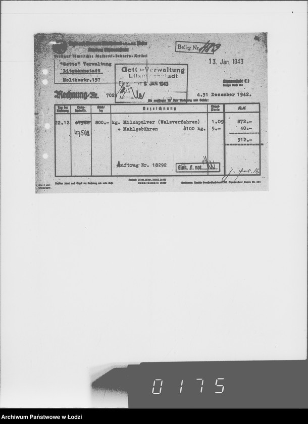 Obraz 18 z jednostki "Lebensmitteleinkauf. Aufträge, [Lieferscheinen und Rechnungen] 18291-18370"