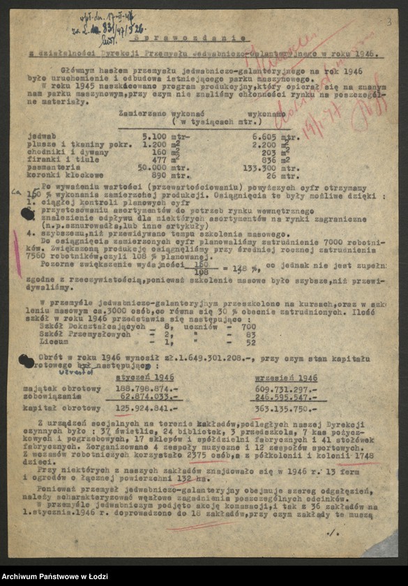 Obraz 4 z jednostki "Dyrekcja Przemysłu Jedwabniczo - Galanteryjnego; protokół z narady Dyrekcji, sprawozdania okresowe, raporty dzienne o wykonaniu planu produkcji"