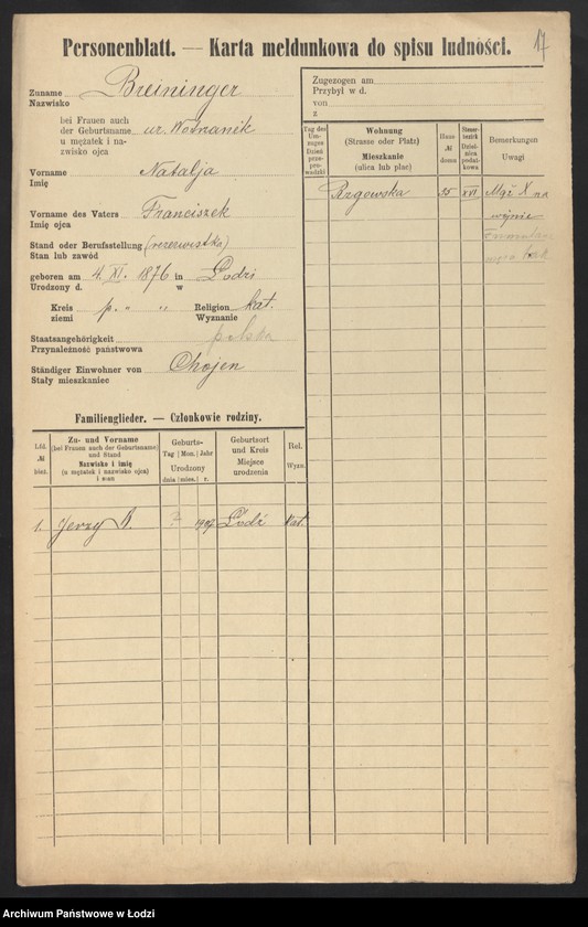 Obraz 19 z jednostki "[Spis ludności Łodzi] Broiński - Brot"