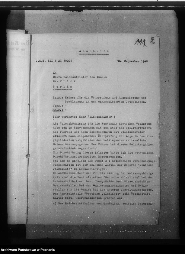 Obraz 6 z jednostki "Zarządzenia, wytyczne i korespondencja w sprawach ogólnych niemieckiej listy narodowej"