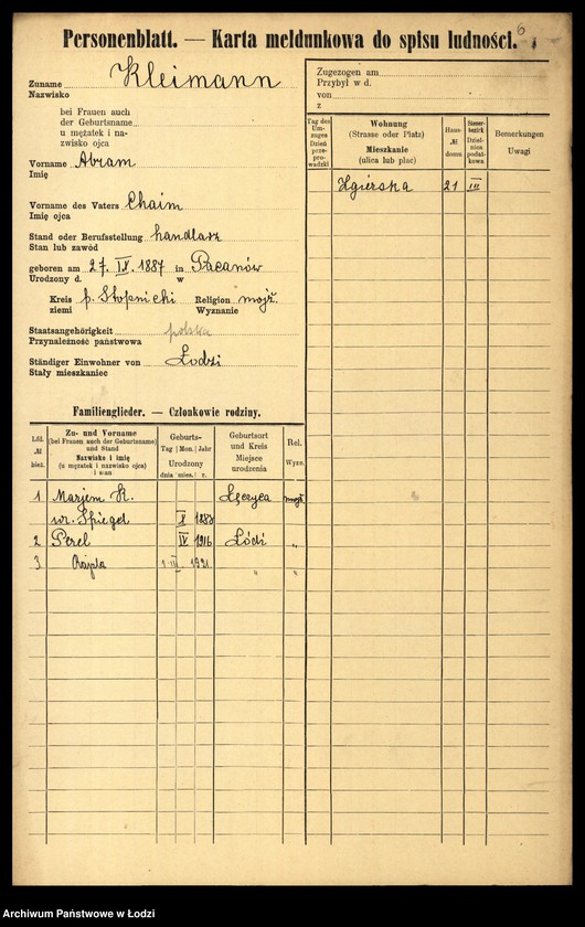 Obraz 8 z jednostki "[Spis ludności Łodzi] Klajnman - Klarman"