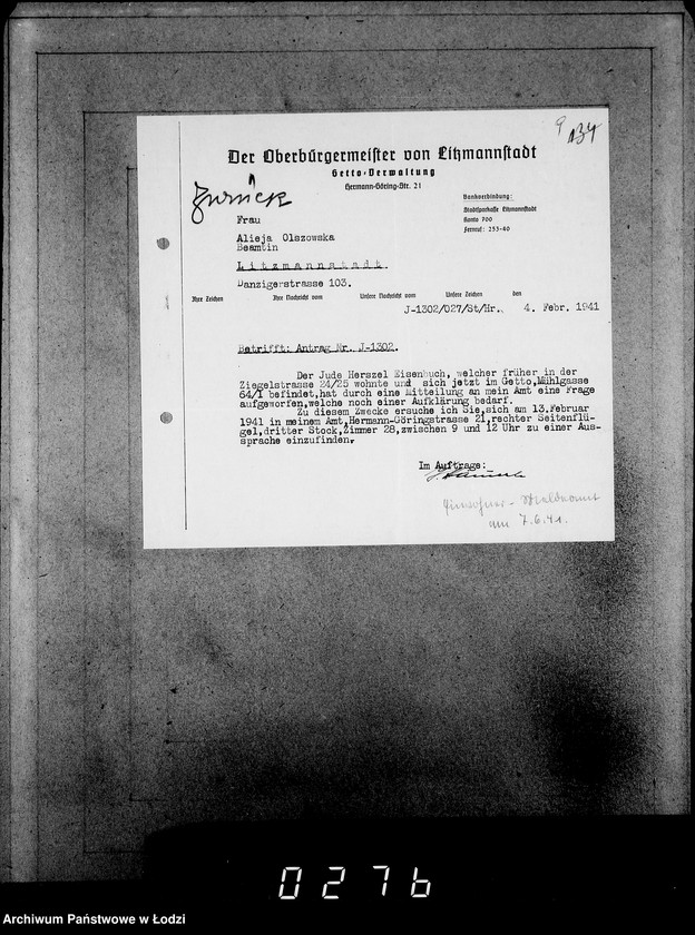 Obraz 13 z jednostki "J[uden] 1301-1320. [Wnioski Żydów z Getta o zwrot należności za towary wzięte na kredyt]"