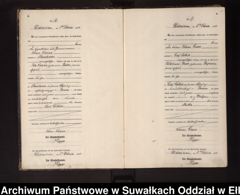 image.from.unit.number "Geburts-Neben-Register des Preussischen Standes-Amtes Widminnen Kreis Loetzen"