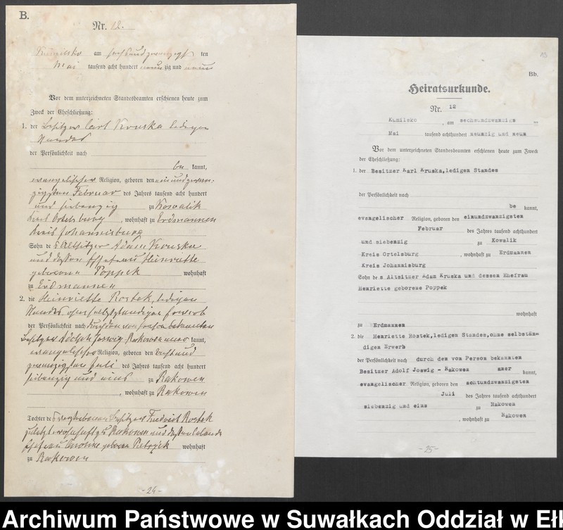 image.from.unit.number "Heiraths-Haupt-Register des Königlichen Preussischen Standes-Amtes Kumilsko Kreis Johannisburg"