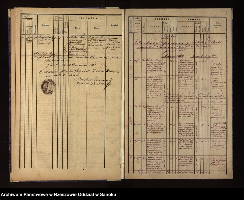 image.from.unit.number "Księga urodzeń, małżeństw i zgonów dla miejscowosci Sanok, Dąbrówka Ruska"
