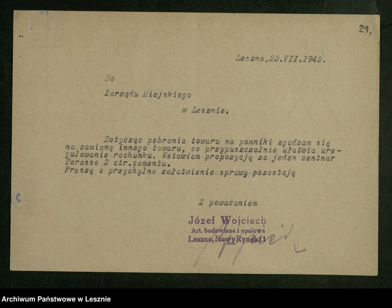 Obraz 19 z jednostki "[Sprawy budowy pomnika upamiętniającego poległych żołnierzy radzieckich i polskich, ufundowanie pamiątkowej tablicy w miejscu rozstrzelania 21 Polaków 21 X 1939 r., sprawy dbania o cmentarze i mogiły żołnierzy]"