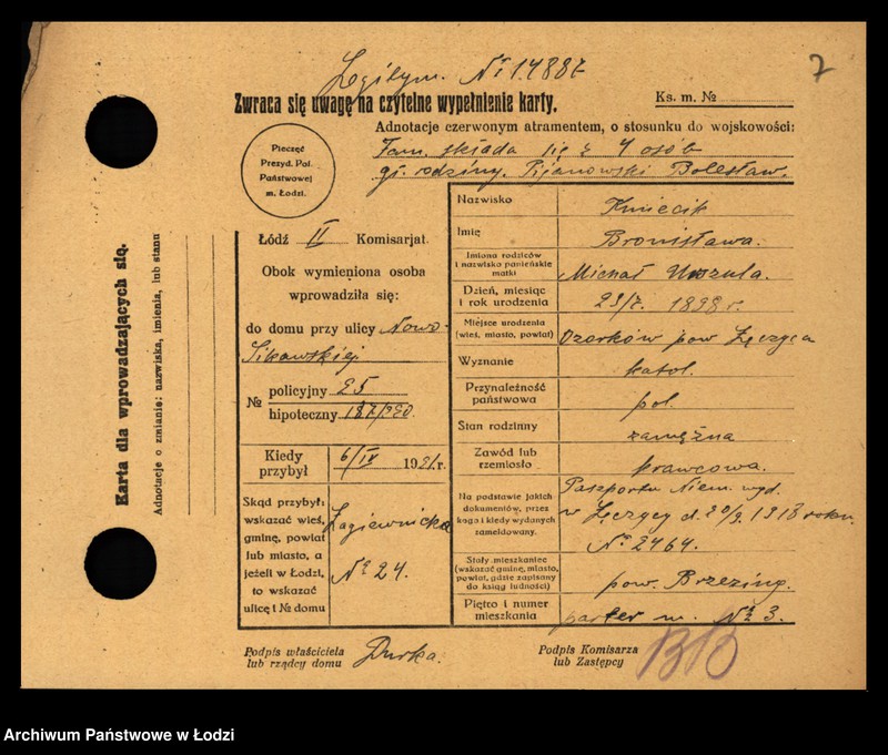 Obraz 9 z jednostki "[Spis ludności Łodzi] Kmiecik - Knittel"