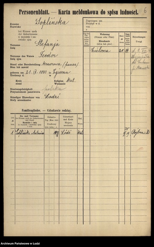 Obraz 8 z jednostki "[Spis ludności Łodzi] Sońka-Sowiński"