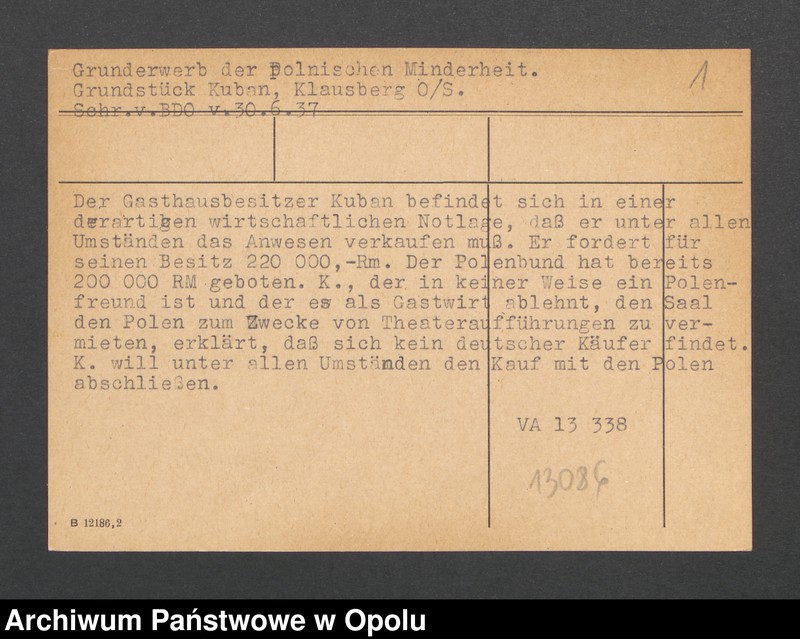 Obraz 3 z jednostki "Grundwerb der polnischen Minderheit Grundstück Kuban, Klausberg"