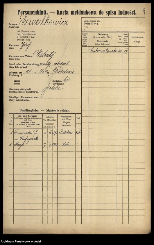 Obraz 11 z jednostki "[Spis ludności Łodzi] Szwedczak-Szydłowiecki"