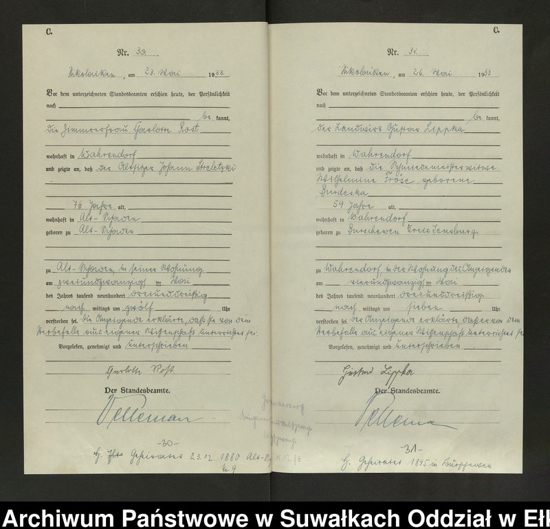 Obraz 18 z jednostki "Sterbe=Haupt=Register des Königlichen Preussischen Standes-Amtes Nikolaiken Kreis Sensburg"