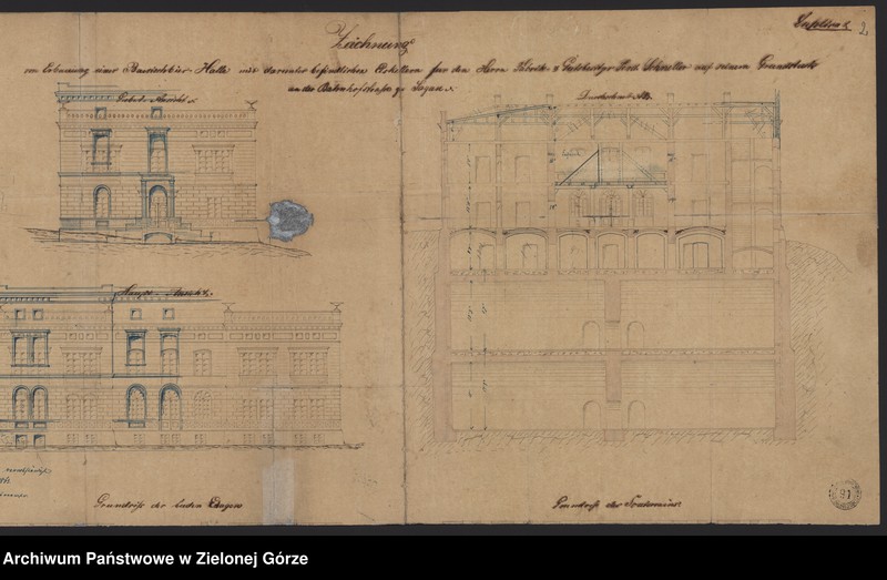 Obraz 10 z jednostki "Bahnhofstrasse. Erbaunnung einer Baurischbür - Halle mit Eiskellern. Herr Schneller. "
