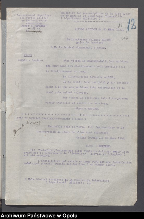 Obraz 19 z jednostki "Materiel du Genie-Outils Couchage et Ameublement-Eclairage-Eau-Materiel de Sport /Korespondencja i zarządzenia w sprawie zaopatrzenia w narzędzia, sypialnie, umeblowanie, oświetlenie.../ 27.01.1920 - 14.08.1921"