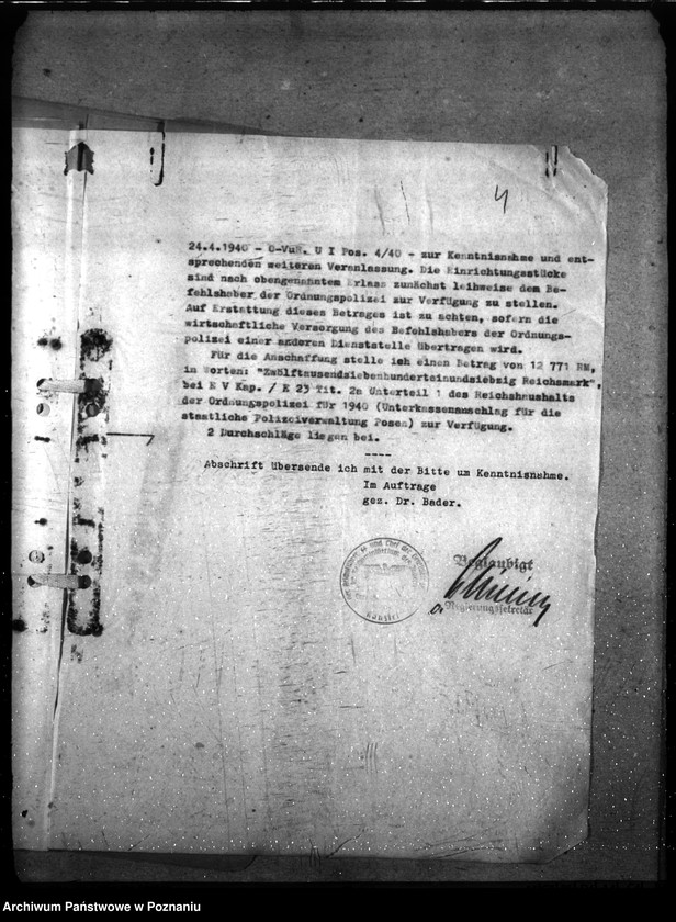 Obraz 9 z jednostki "Beschaffung von Einrichtungsgegenständen für die Dienststelle des Befehlshaber der Ordnungspolizei Posen"