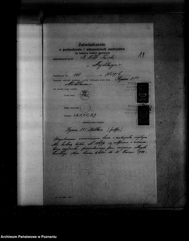 Obraz 16 z jednostki ""Huta miedzi" w Rudniczach powiat poznański nr porządkowy kotła 106"