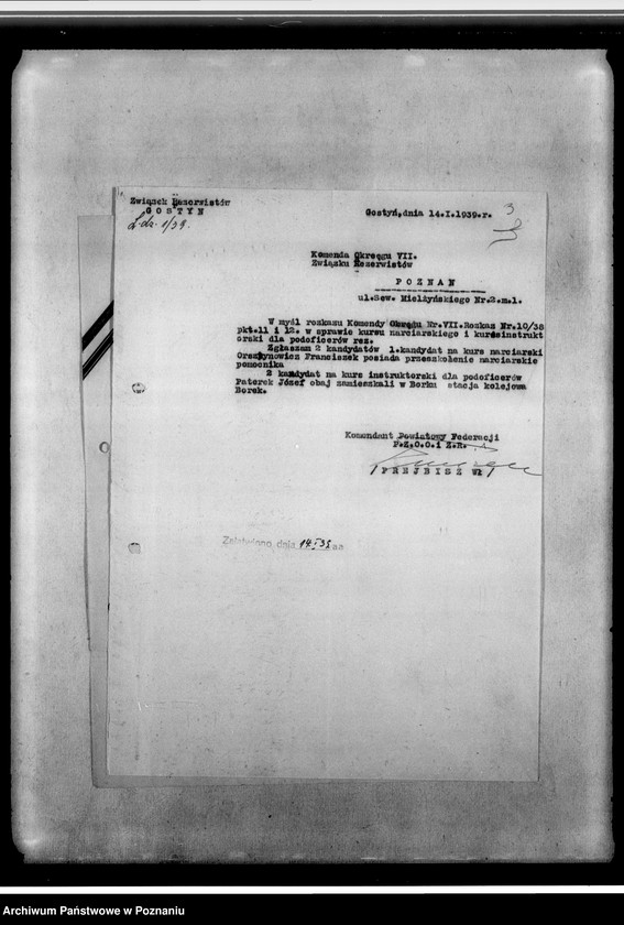 Obraz 7 z jednostki "Korespondencja federacji w sprawach personalno-organizacyjnych dotycząca zgłoszeń na kurs, rozliczenia z imprez, programów odpraw, regulaminów komisji finansowo-gospodarczej, spisy zaproszeń kombatantów na imprezy"