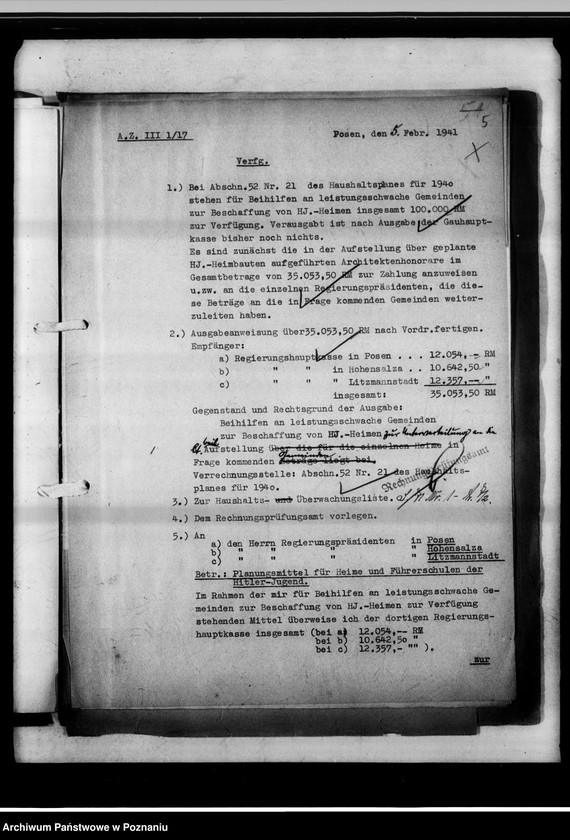 Obraz 9 z jednostki "Beihilfen an leistungsschwache Gemeinden zur Beschaffung von H.J.-Heimen."