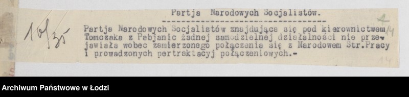 Obraz 19 z jednostki "Wycinki z meldunków doraźnych różnych polskich organizacji politycznych [prawicowych i narodowo-socjalistycznych]"
