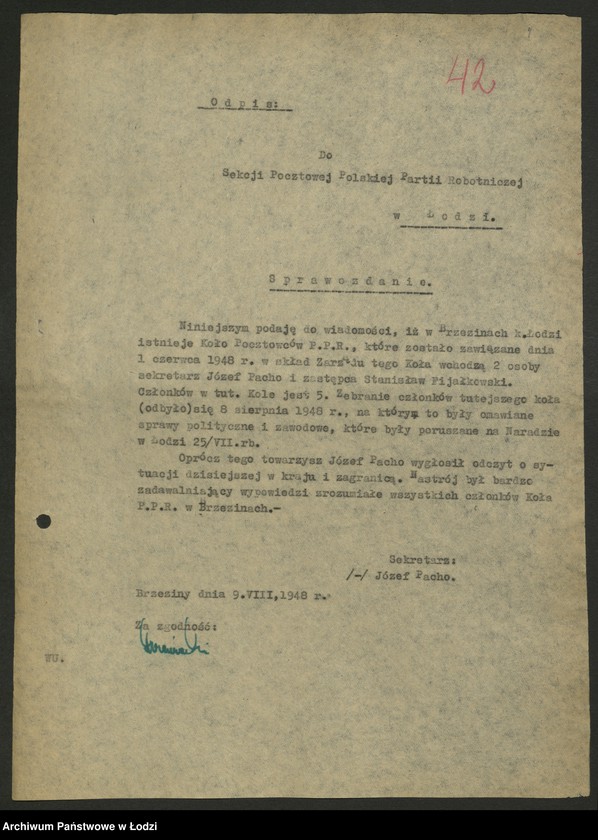 Obraz 5 z jednostki "Sekcja Pocztowa; sprawozdania [z działalności], protokoły [narad], plany pracy, referaty i rezolucje"