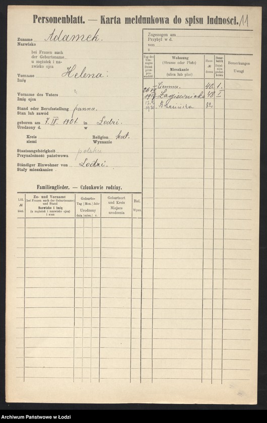 Obraz 13 z jednostki "[Spis ludności Łodzi] Adamek - Adaś"