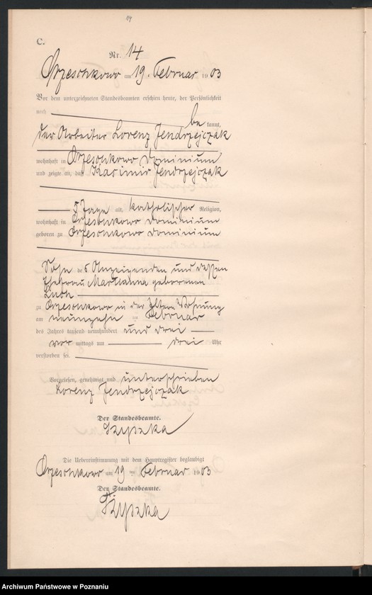 Obraz 17 z jednostki "Sterbe-Neben-Register"