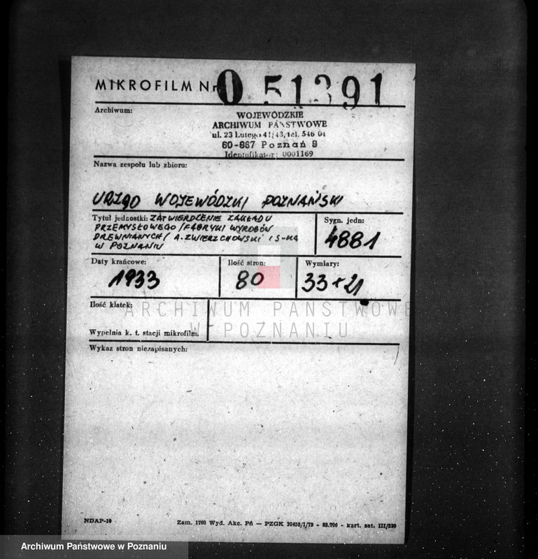 Obraz 2 z jednostki "Zatwierdzenie zakładu przemysłowego /fabryki wyrobów drewnianych/ A. Zwierzchowski i Spółka w Poznaniu"