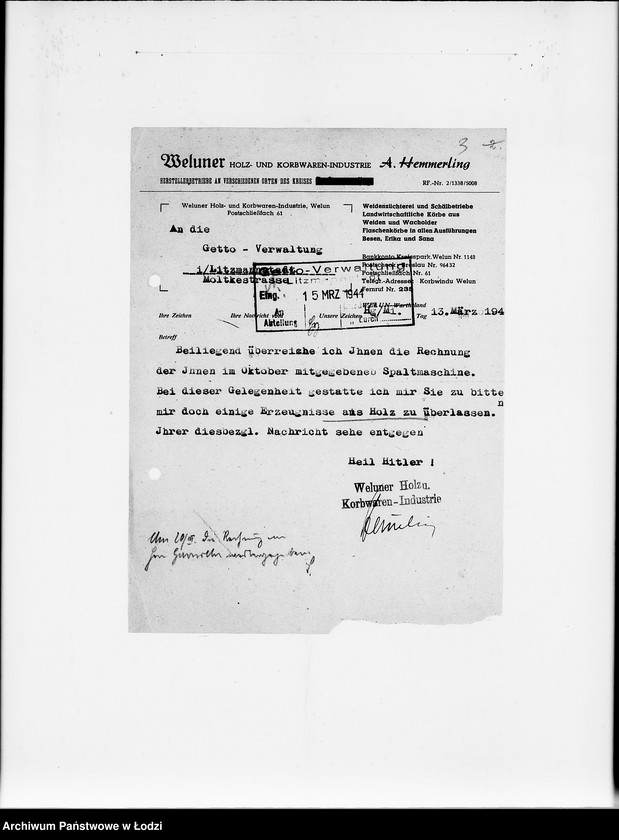 Obraz 9 z jednostki "Auftrag 5934. Warenverwertung an den Judenältesten für Munitionslager Lublin. Geschosskörbe"