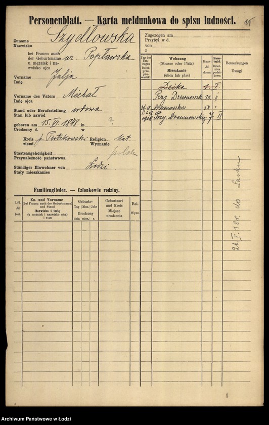 Obraz 17 z jednostki "[Spis ludności Łodzi] Szydłowska-Szymanowski"