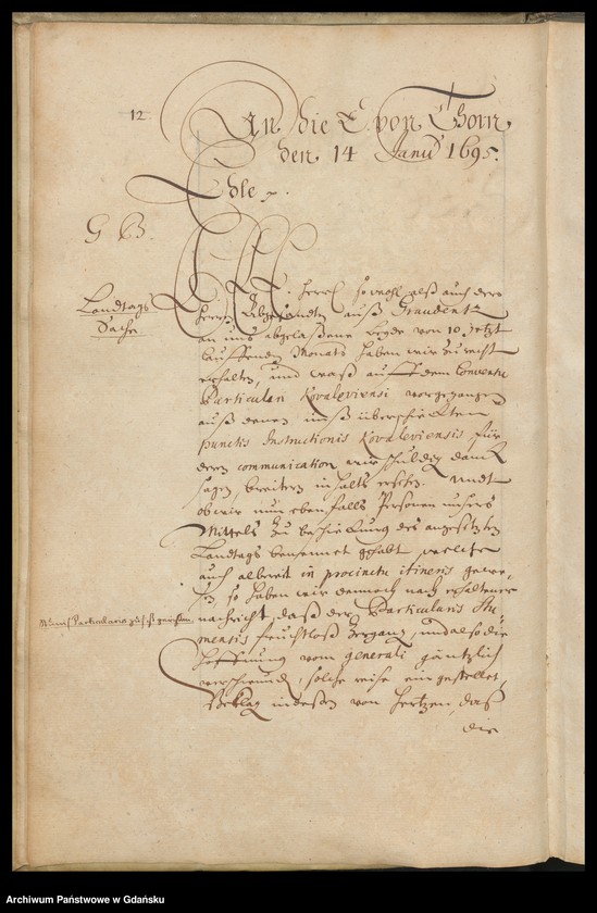 image.from.unit.number "Literae Senatus Civitatis Gedanensis de A. 1695. Literae Senatus Civitatis Gedanensis de A. 1696. Index literarum [adresatów]; w osobnym poszycie: Register der in den Missiven von 1695 u. 1696 enthaltenen vornehmsten Materien"