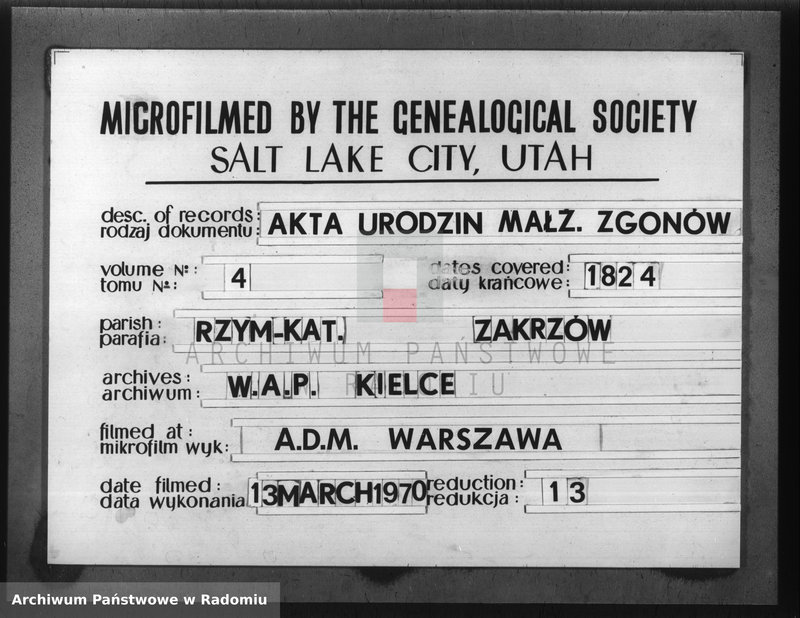 image.from.unit.number "Akta Stanu Cywilnego Parafii Zakrzów Urodzeń, Małżeństw, Zejścia na Rok 1824"