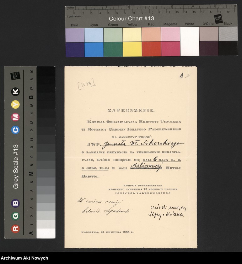 image.from.unit.number "Komisja Organizacyjna Komitetu Uczczenia 75 Rocznicy Urodzin Ignacego Paderewskiego. Zaproszenie na posiedzenie."