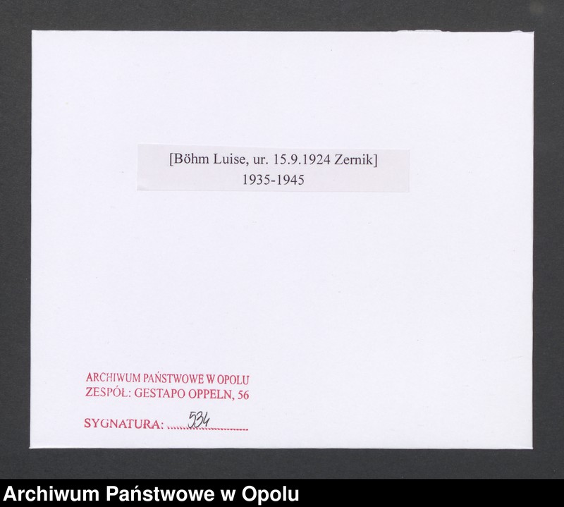 Obraz 2 z jednostki "[Böhm Luise, ur. 15.9.1924 Zernik]"