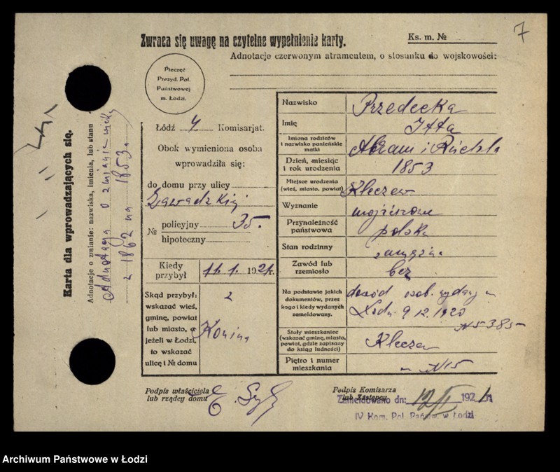 Obraz 9 z jednostki "[Spis ludności Łodzi] Przedbórz-Przybyliński"