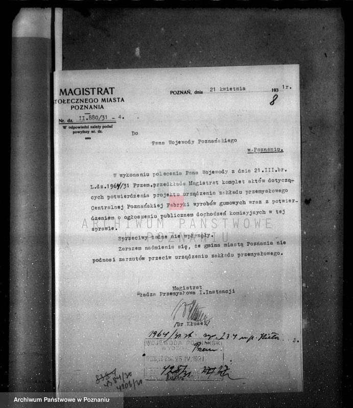 Obraz 12 z jednostki "Zatwierdzenie projektu zakładu przemysłowego /urządzenie fabryki opon/ nr 389 własność Centralnej Fabryki opon i gum Poznań ul. Starołęka"