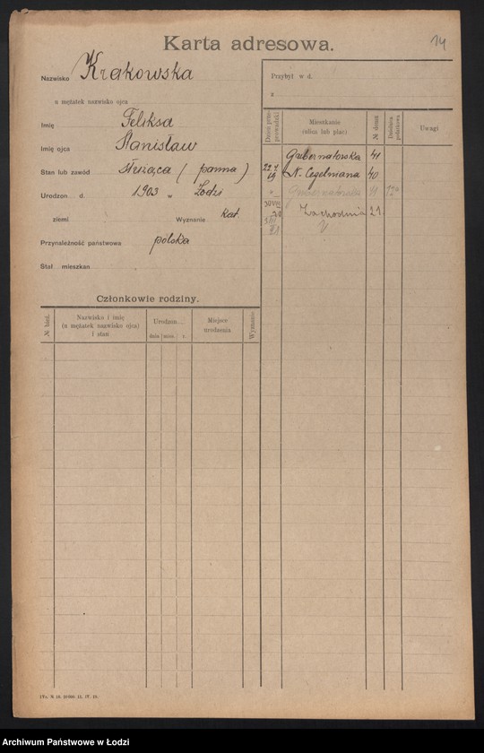 Obraz 16 z jednostki "[Spis ludności Łodzi] Krakowicz - Krasiejko"